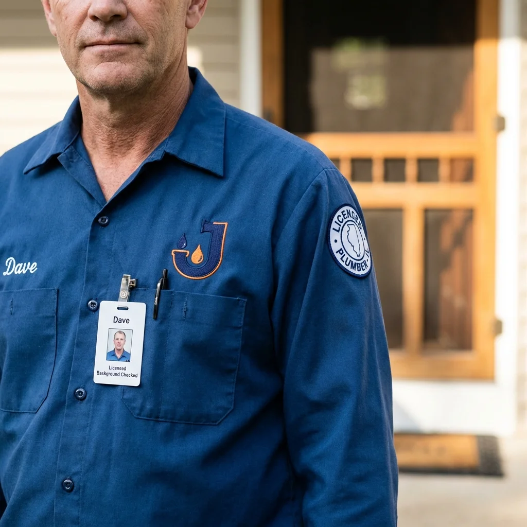 Licensed plumber showing ID badge in Lumberton, NC