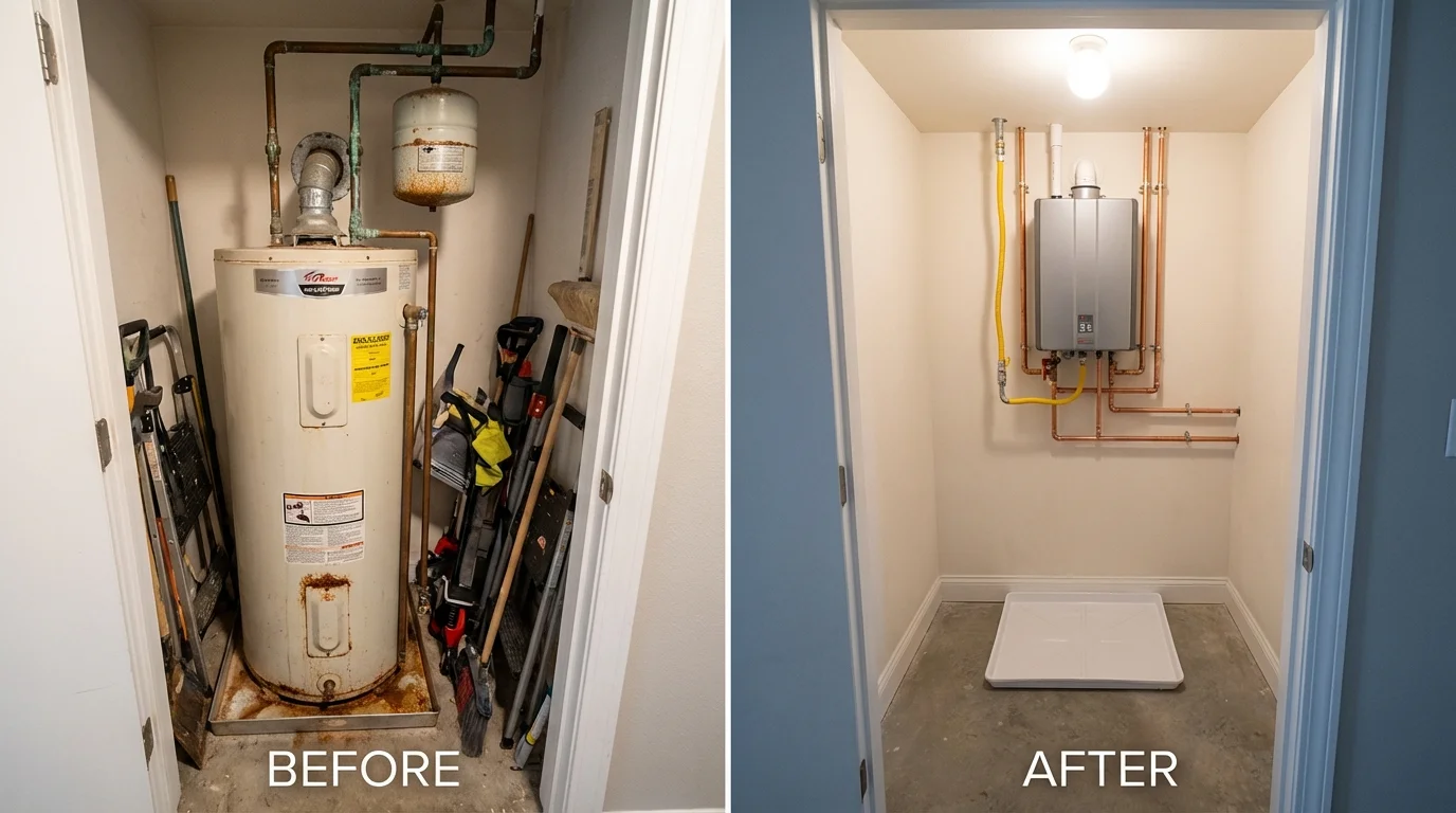 Tank water heater versus wall-mounted tankless unit comparison for Lumberton, NC homeowners