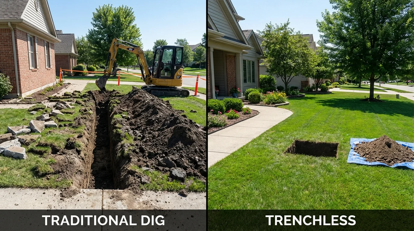 Trenchless sewer repair with minimal yard damage versus traditional excavation in Lumberton, NC